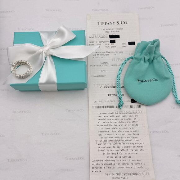 New Tiffany & Co. Somerset Mesh Ring Band Unisex Sterling Silver Size 7.5 W/ Box - Picture 10 of 11
